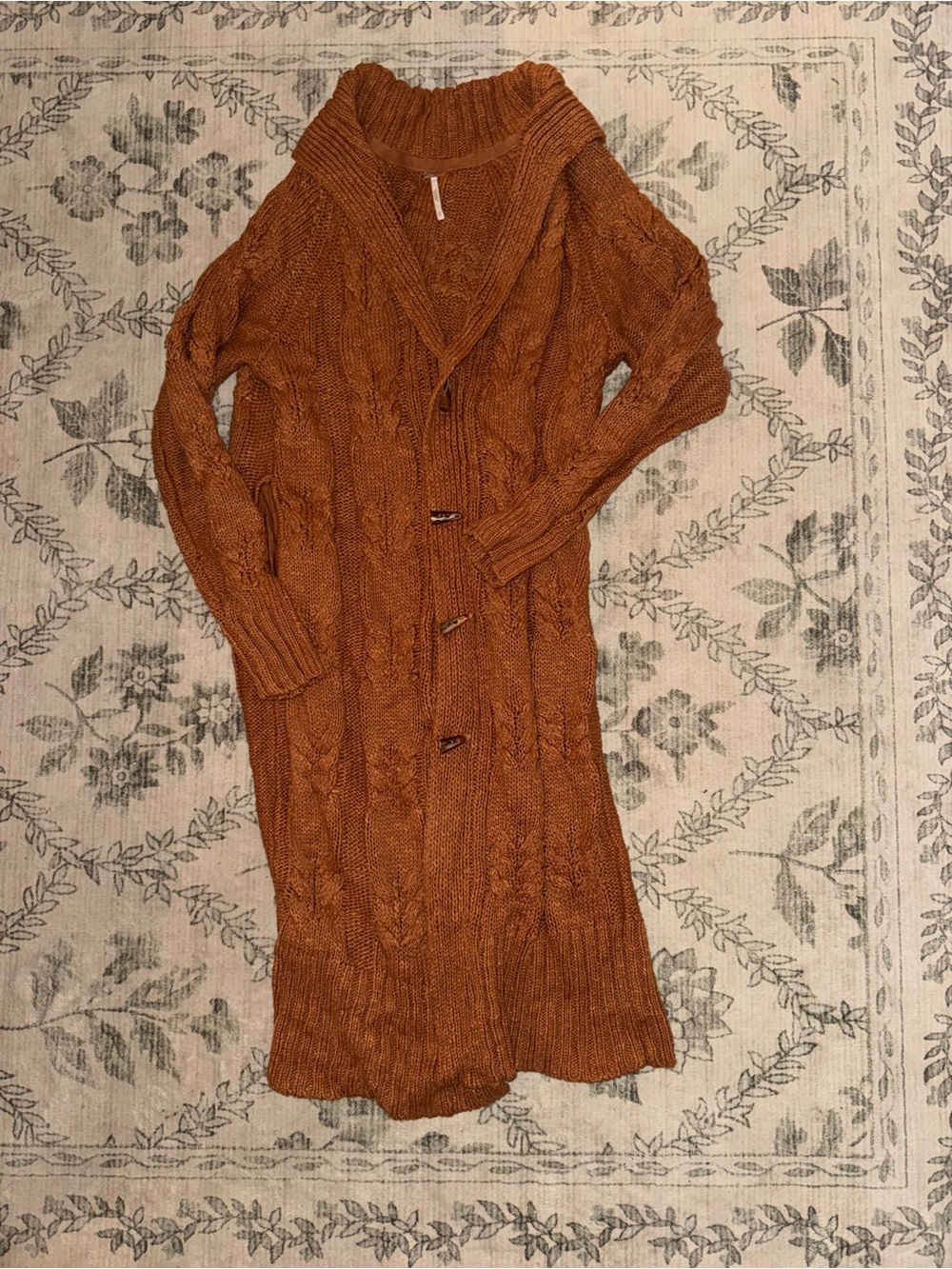 Free People Long Cable-Knit Open Cardigan - Rust Orange